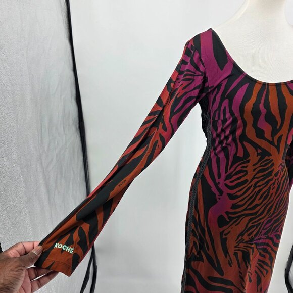 Koché Womens Animal Print Long Sleeve Dress with Mesh Back M - Picture 11 of 15